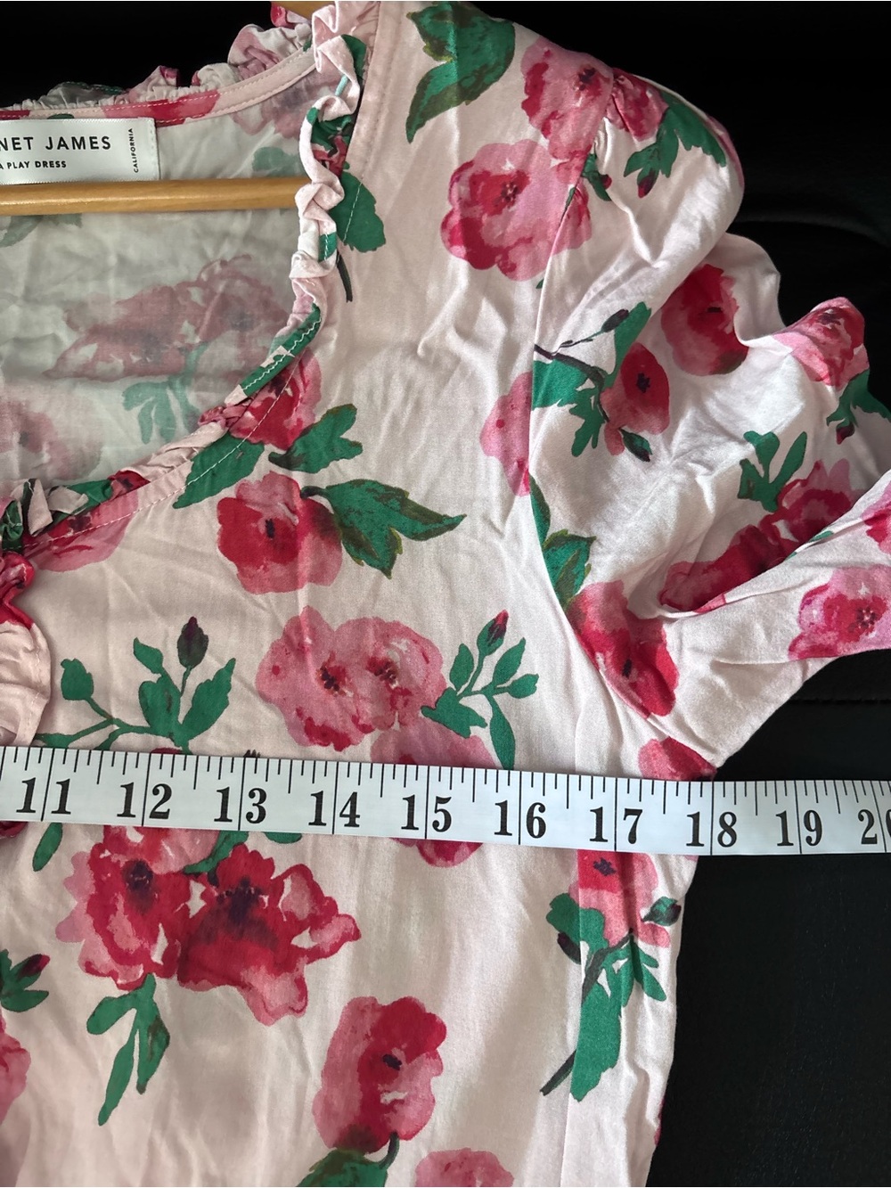 Sonnet James Vintage-Inspired Pink Floral Midi Dress with Ruffle Waist - Picture 6 of 11